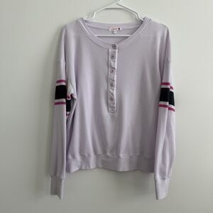Sundry Waffle Knit Oversized Purple Henley Top Stripe Lounge Basic Comfy Small